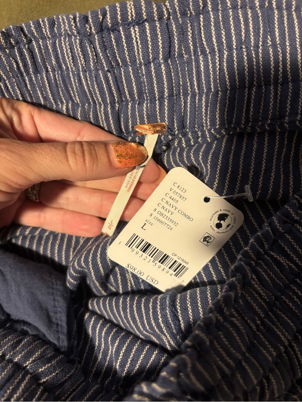 Free People Something Good Pull On Barrel Pants Large Navy Combo NWT Wide Leg - Picture 11 of 11